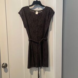 Dark gray lace cover up with belt.  Never worn Size M